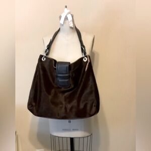 Faconnable Chocolate Leather/fur Tote Made in Italy